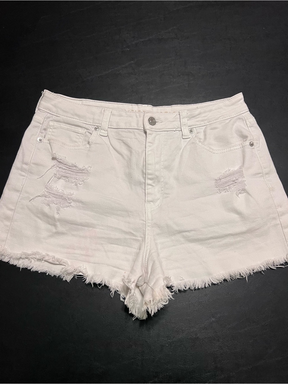 American Eagle Outfitters White Distressed Frayed Hem Denim Shorts